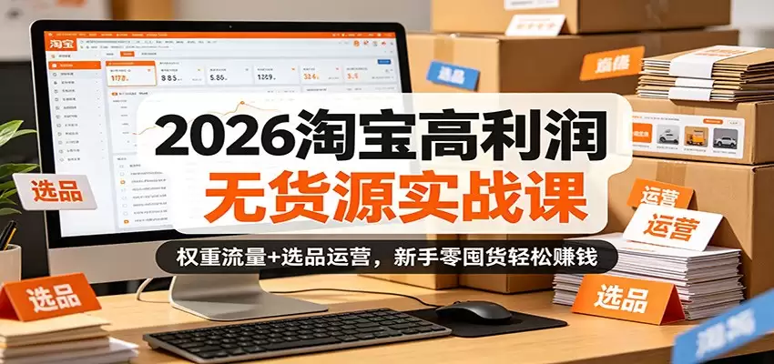 2026淘宝高利润无货源实战课：权重流量+选品运营，新手零囤货轻松赚钱-尊多创业网