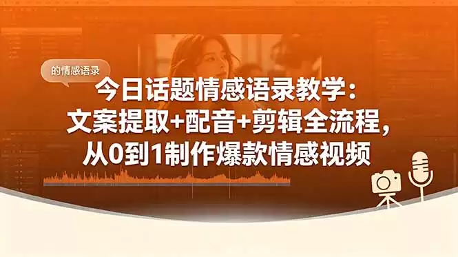 （18719期）今日话题情感语录教学：文案提取+配音+剪辑全流程，从0到1制作爆款情感视频-尊多创业网