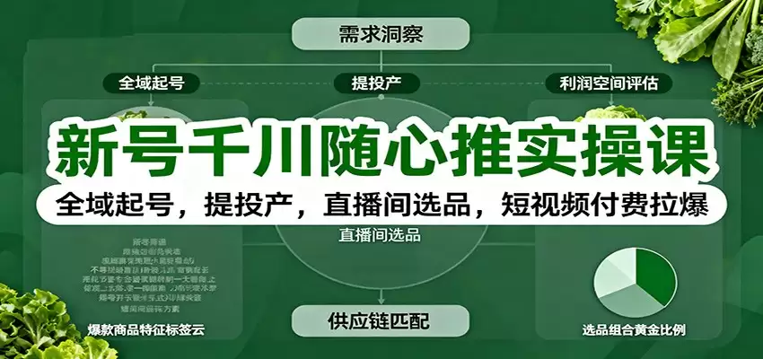 新号千川随心推实操课：全域起号，提投产，直播间选品，短视频付费拉爆-尊多创业网