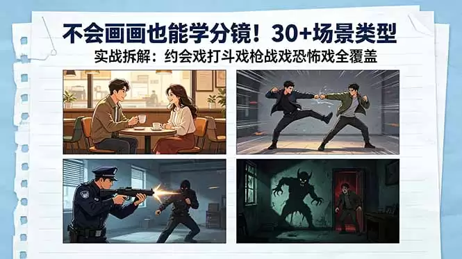 （18591期）不会画画也能学分镜！30+场景类型实战拆解：约会戏打斗戏枪战戏恐怖戏全覆盖-尊多创业网