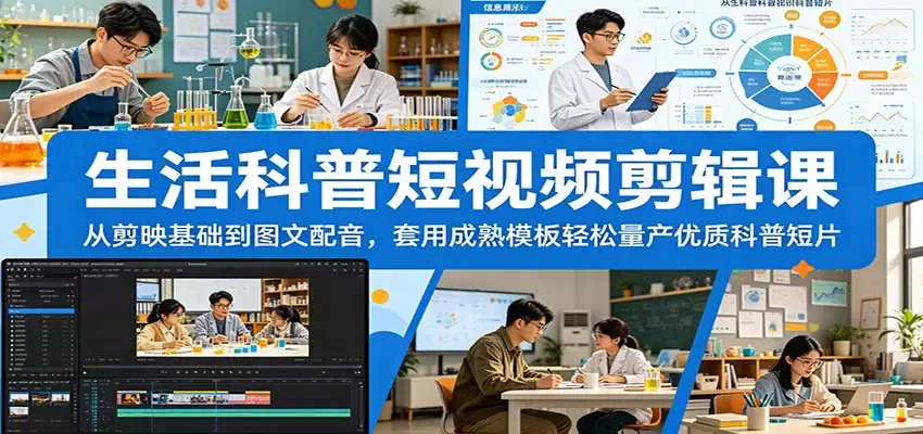 生活科普短视频剪辑课：从剪映基础到图文配音，套用成熟模板轻松量产优质科普短片-尊多创业网