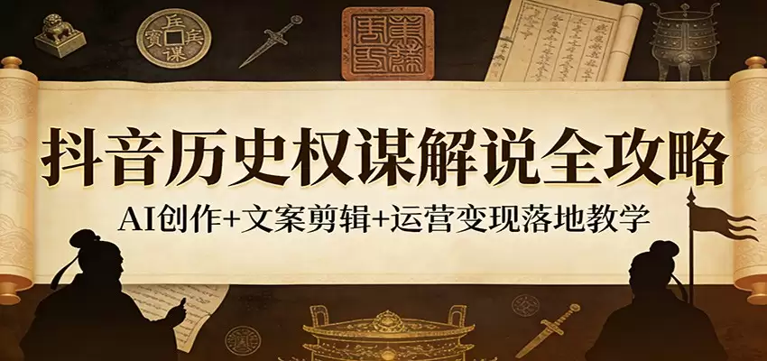 抖音历史权谋解说全攻略：AI创作+文案剪辑+运营变现落地教学-尊多创业网