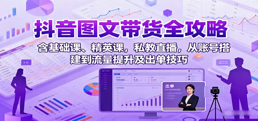 抖音图文带货全攻略：含基础课、精英课，私教直播，从账号搭建到流量提升及出单技巧-尊多创业网