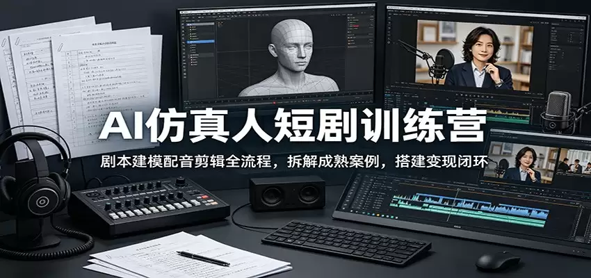 AI仿真人短剧训练营：剧本建模配音剪辑全流程，拆解成熟案例，搭建变现闭环-尊多创业网