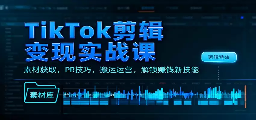 TikTok剪辑变现实战课：素材获取，PR技巧，搬运运营，解锁赚钱新技能-尊多创业网
