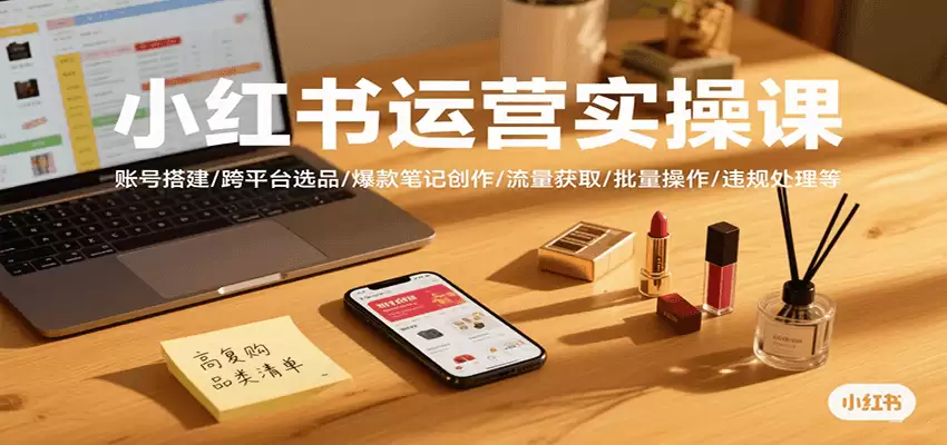 小红书运营实操课，账号搭建/跨平台选品/爆款笔记创作/流量获取/批量操作/违规处理等-尊多创业网