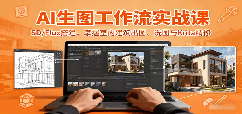 AI生图工作流实战课：SD/Flux搭建，掌握室内建筑出图、洗图与Krita精修-尊多创业网