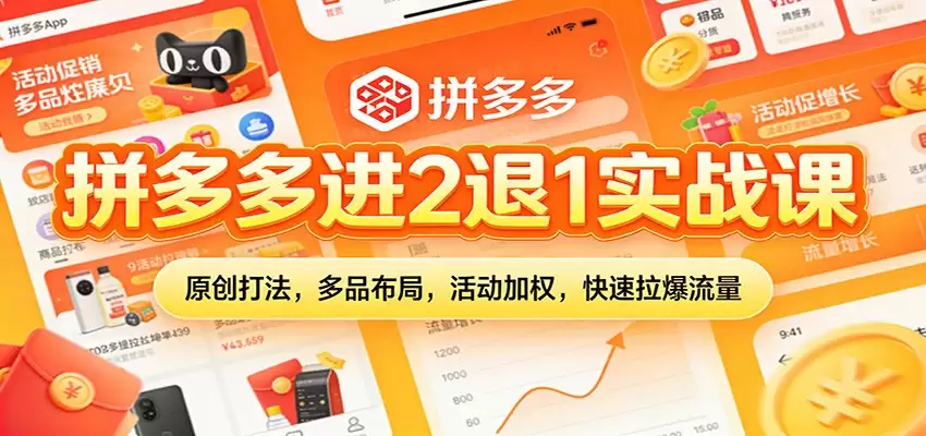 拼多多进2退1实战课：原创打法，多品布局，活动加权，快速拉爆流量-尊多创业网