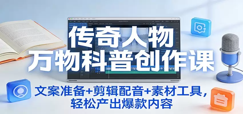 传奇人物万物科普创作课：文案准备+剪辑配音+素材工具，轻松产出爆款内容-尊多创业网