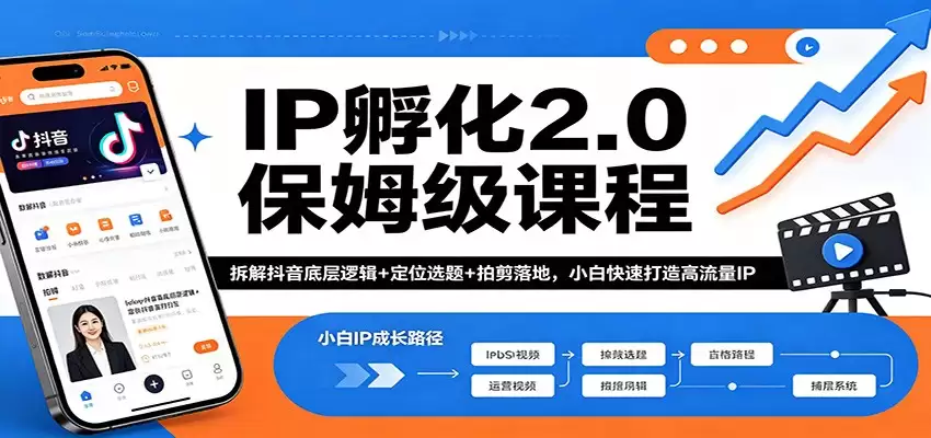 IP孵化2.0保姆级课程：拆解抖音底层逻辑+定位选题+拍剪落地，小白快速打造高流量IP-尊多创业网