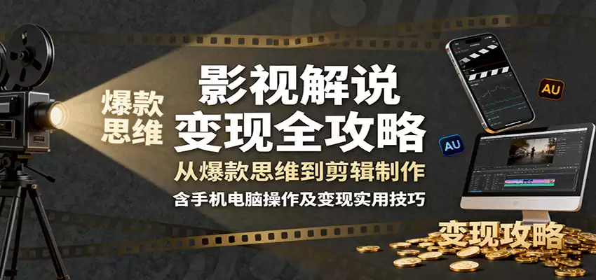 影视解说变现全攻略：从爆款思维到剪辑制作，含手机电脑操作及变现实用技巧-尊多创业网