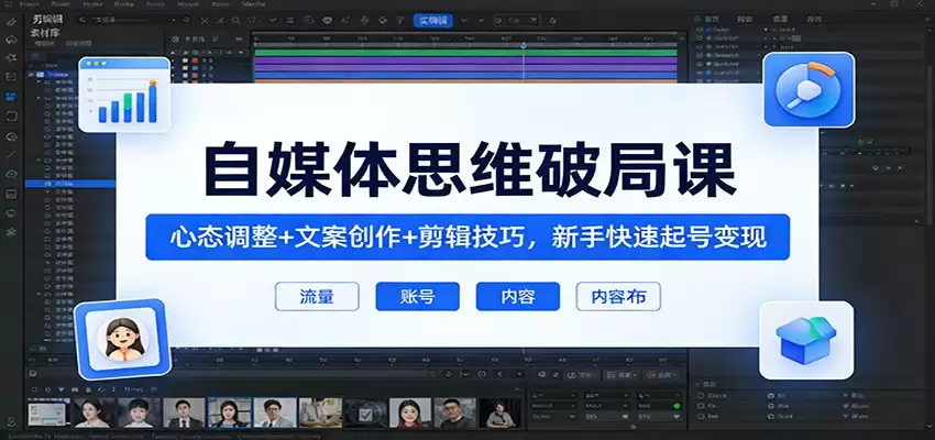 自媒体思维破局课：心态调整+文案创作+剪辑技巧，新手快速起号变现-尊多创业网