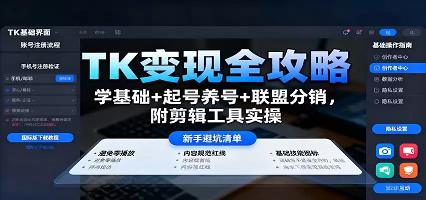 TK变现全攻略：学基础+起号养号+联盟分销，附剪辑工具实操-尊多创业网
