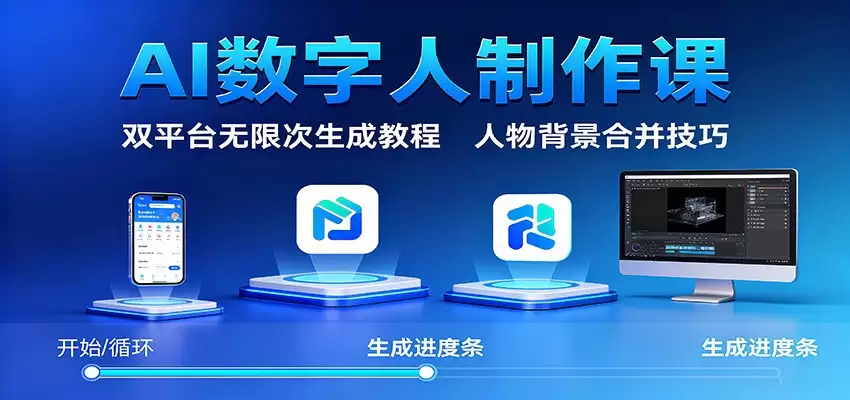 AI数字人制作课：双平台无限次生成教程，人物背景合并技巧-尊多创业网