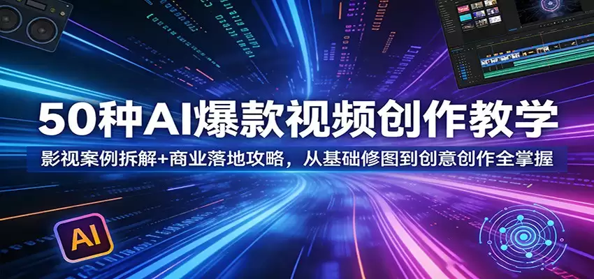 50种AI爆款视频创作教学：影视案例拆解+商业落地攻略，从基础修图到创意创作全掌握-尊多创业网