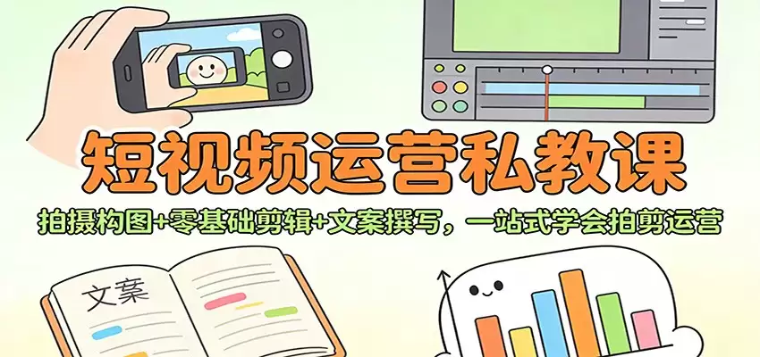 短视频运营私教课：拍摄构图+零基础剪辑 +文案撰写，一站式学会拍剪运营-尊多创业网