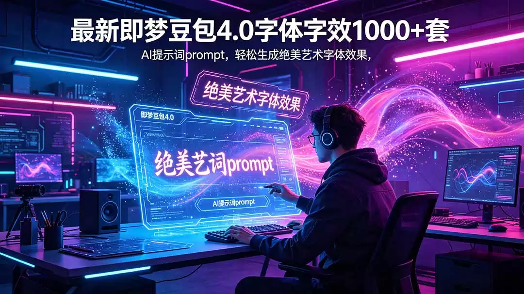 （18650期）最新即梦豆包4.0字体字效1000+套，AI提示词prompt，轻松生成绝美艺术字体效果-尊多创业网