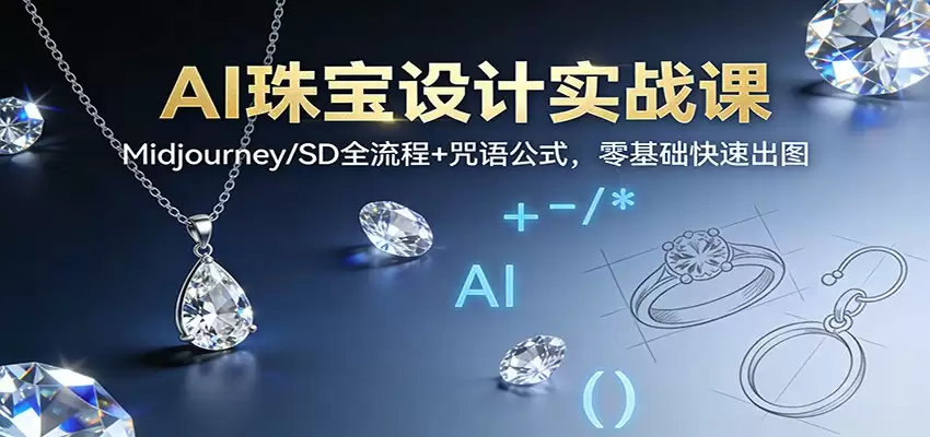 AI珠宝设计实战课：Midjourney/SD全流程+咒语公式，零基础快速出图-尊多创业网