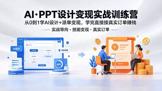 （18458期）AI·PPT设计变现实战训练营，从0到1学AI设计+派单变现，学完直接接真实订单赚钱-尊多创业网