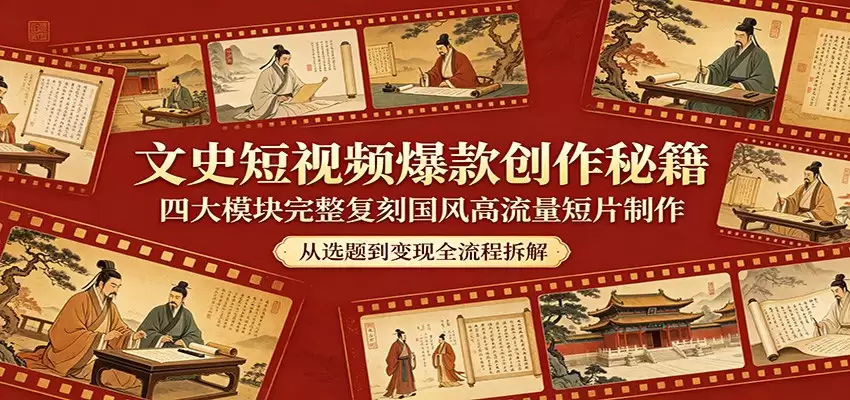 文史短视频爆款创作秘籍：四大模块完整复刻国风高流量短片制作-尊多创业网