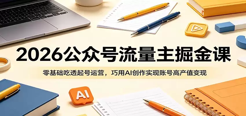 2026公众号流量主掘金课：零基础吃透起号运营，巧用AI创作实现账号高产值变现-尊多创业网