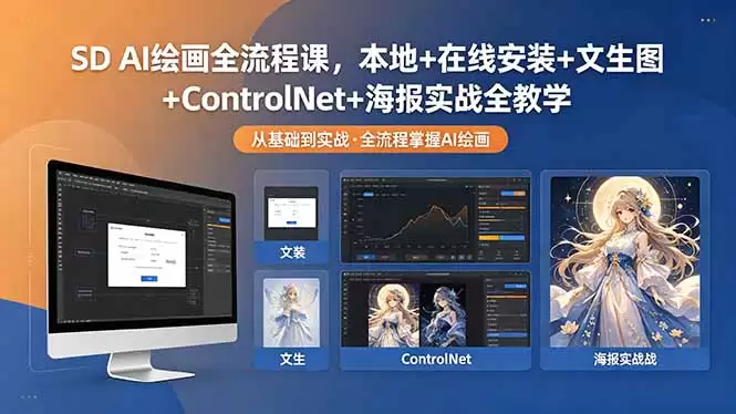（18453期）SD AI绘画全流程课，本地+在线安装+文生图+ControlNet+海报实战全教学-尊多创业网