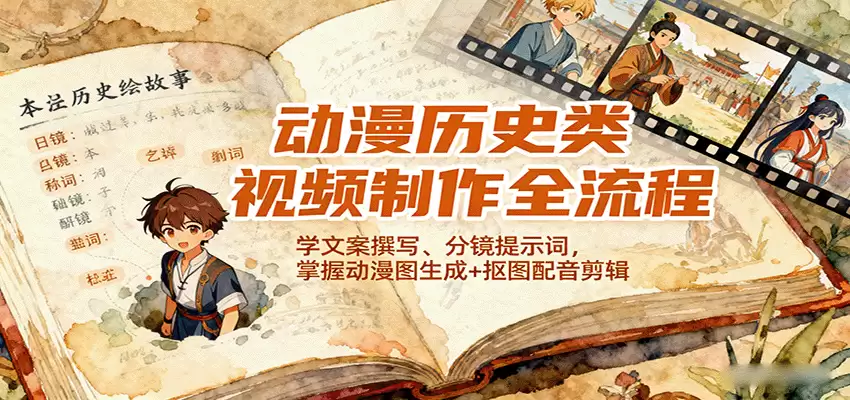 动漫历史类视频制作全流程，学文案撰写、分镜提示词，掌握动漫图生成+抠图配音剪辑-尊多创业网