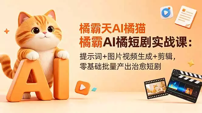 （18542期）橘霸天AI橘猫短剧实战课：提示词+图片视频生成+剪辑，零基础批量产出治愈短剧-尊多创业网