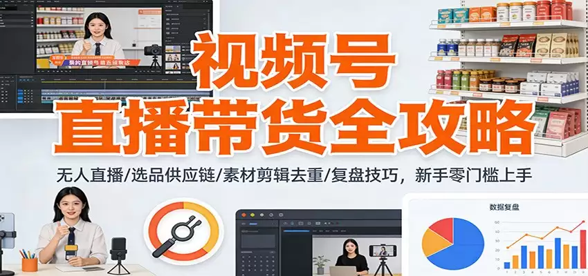 视频号直播带货全攻略：无人直播/选品供应链/素材剪辑去重/复盘技巧，零门槛上手-尊多创业网