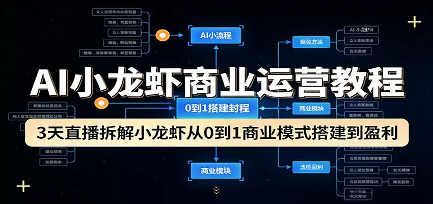 AI小龙虾商业运营教程：3天直播拆解小龙虾从0到1商业模式搭建到盈利-尊多创业网