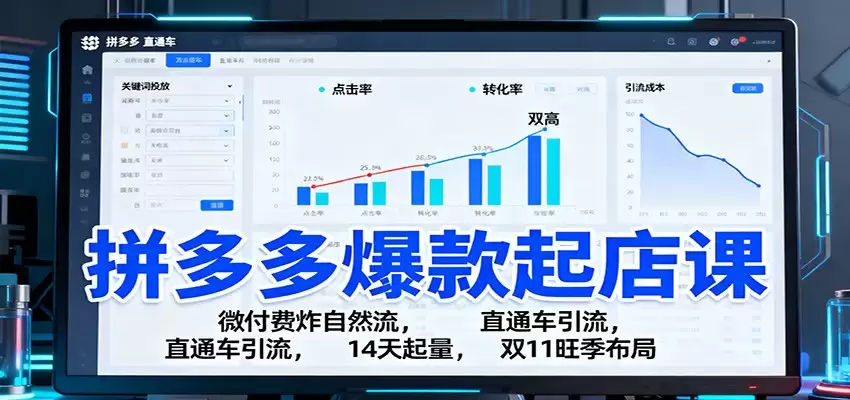 拼多多爆款起店课：微付费炸自然流，直通车引流，14天起量，双11旺季布局-尊多创业网