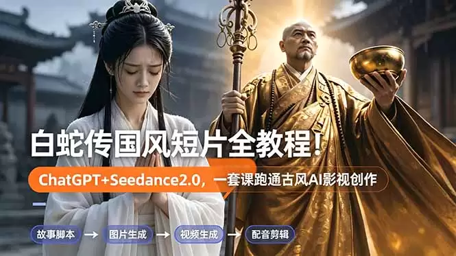 （18737期）白蛇传-国风短片全教程！ChatGPT+Seedance2.0，一套课跑通古风AI影视创作-尊多创业网