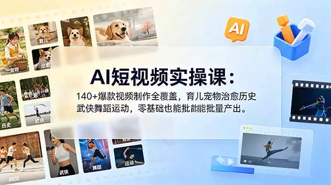 （18781期）AI短视频实操课：140+爆款视频制作全覆盖，育儿宠物治愈历史武侠舞蹈运动，零基础也能批量产出-尊多创业网