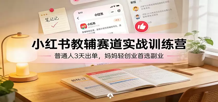 小红书教辅赛道实战训练营：普通人3天出单，宝妈轻创业首选副业-尊多创业网