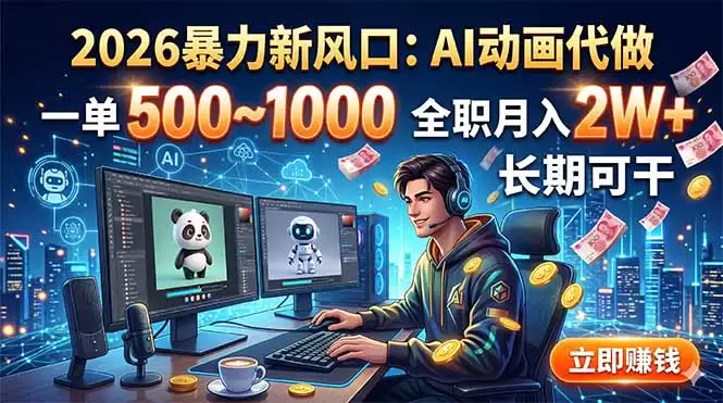 （18993期）2026暴力新风口：AI动画代做，一单500~1000，全职月入2W+，长期可干-尊多创业网