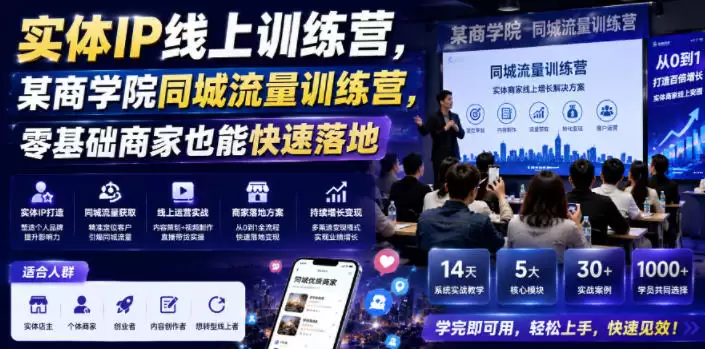 实体IP线上训练营，某商学院同城流量训练营，零基础商家也能快速落地-尊多创业网