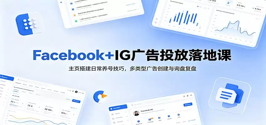 Facebook+IG广告投放落地课：主页搭建日常养号技巧，多类型广告创建与询盘复盘-尊多创业网