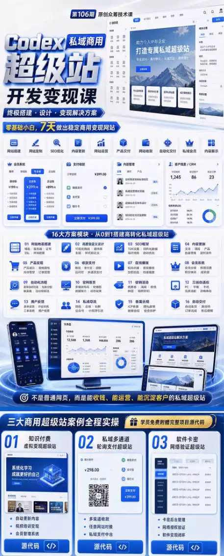 Codex私域商业超级站Ai开发变现课程，7天带你从零开始，能够自己搭建一个能收钱、能运营、能吸引客户的私域超级站