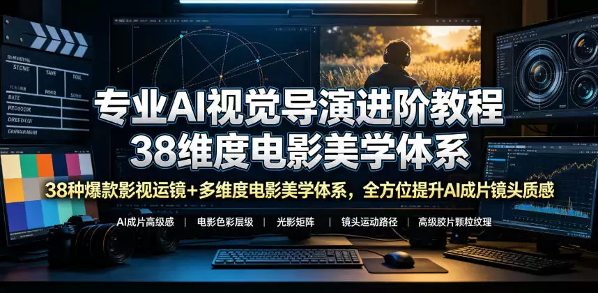 专业AI视觉导演进阶教程，38种爆款影视运镜+多维度电影美学体系，全方位提升AI成片高级感与镜头质感-尊多创业网