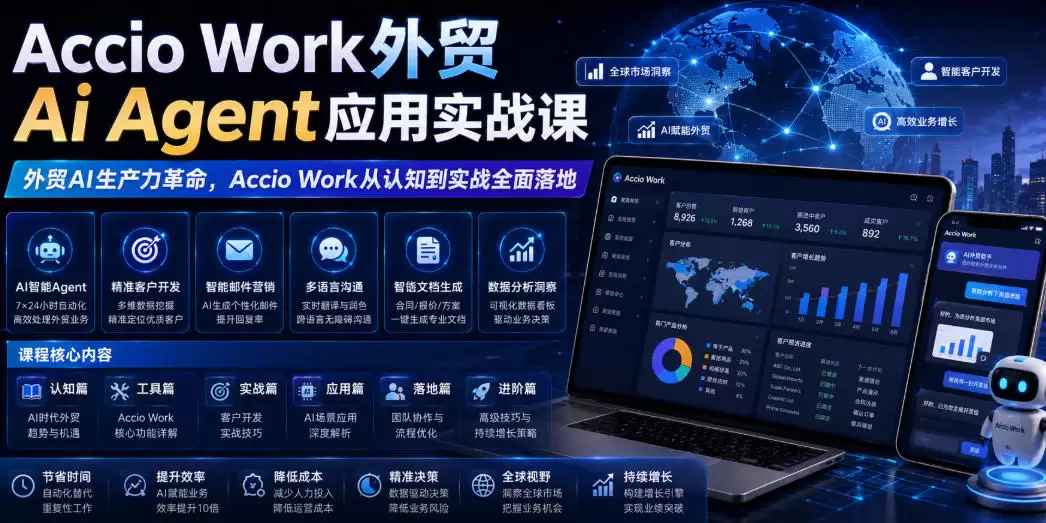 Accio Work外贸AI Agent应用实战课程，外贸AI生产力革命，Accio Work从认知到实际执行-尊多创业网