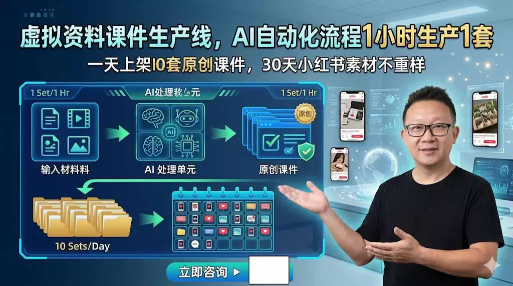 （第19091期）虚拟教材课件生产线，AI自动化流程每小时生产一套，一日上架10套原创课件，小红书教材30天内不重复-尊多创业网