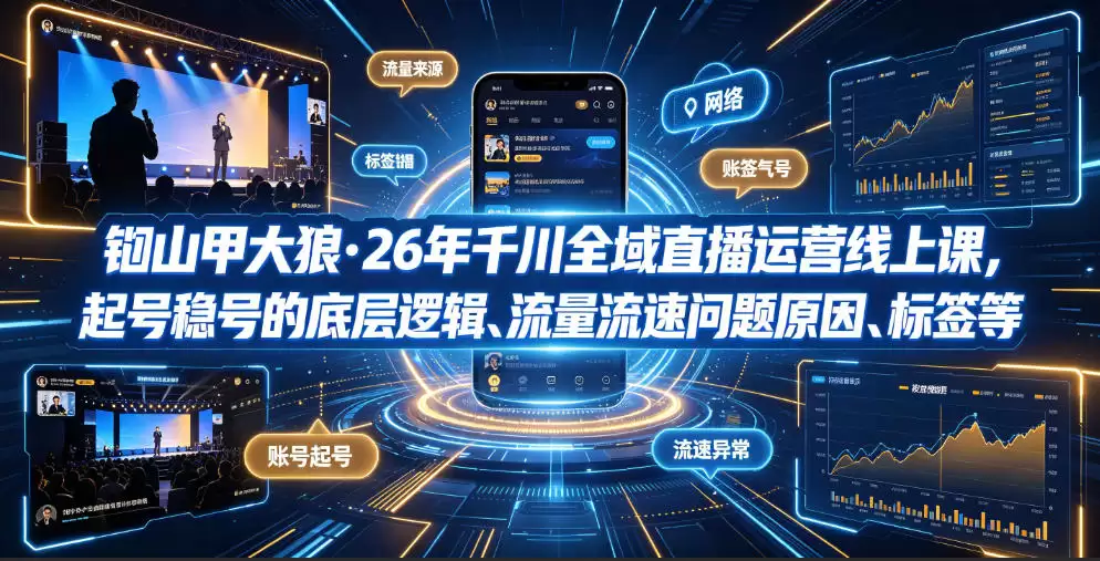 船山嘉达浪·第26期千川全球直播运营线上课程，创建账号与稳定账号的底层逻辑，流量问题产生的原因，标签的重要性以及标签方式等。-尊多创业网