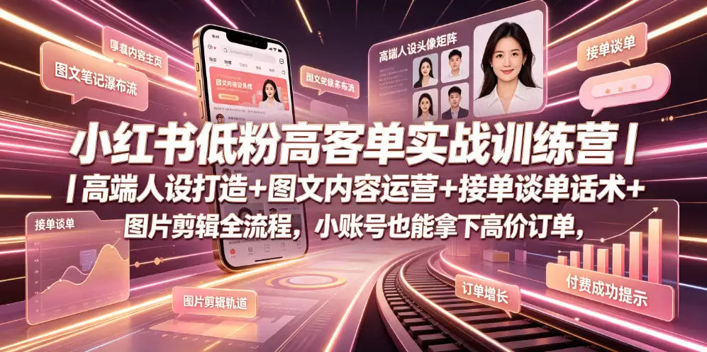 小红书低粉丝高客单实战训练营｜高端角色创作+图文内容运营+接单对话技巧+图片编辑全程，小账号也能拿下高价订单-尊多创业网