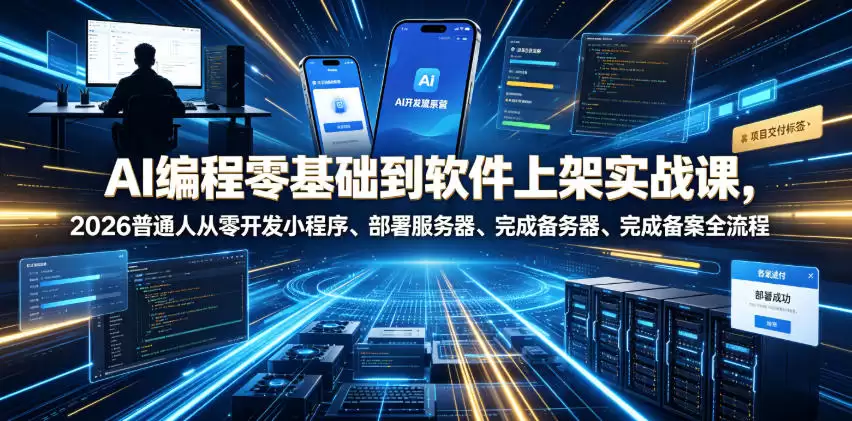 AI编程零基础到软件上架实战课，2026普通人从零开发小程序、部署服务器、完成备案全流程项目落地教程-尊多创业网