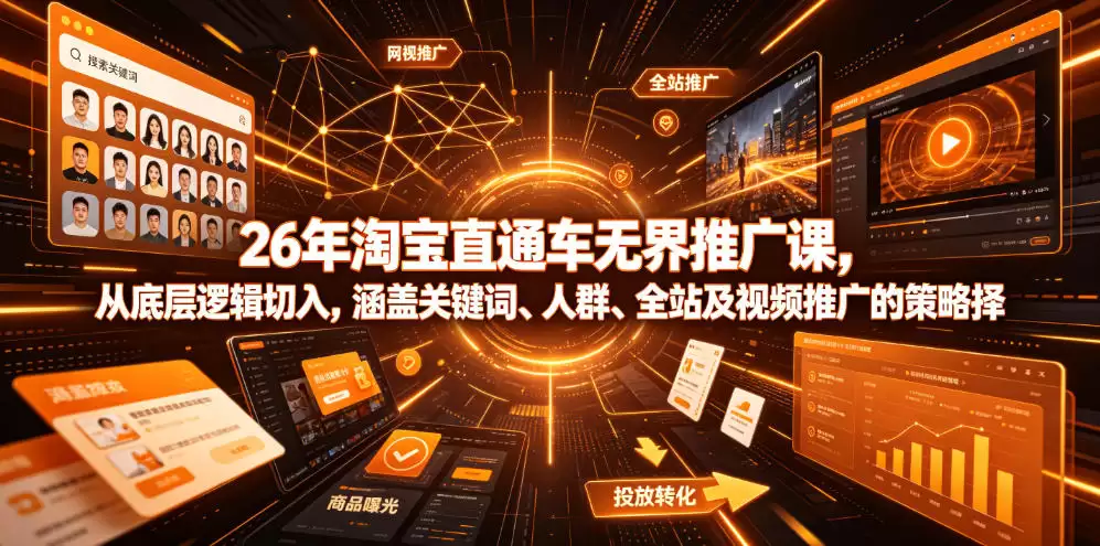 26年淘宝快递无界推广历程从底层逻辑出发，涵盖关键词、人群、全站、视频推广的策略选择。-尊多创业网