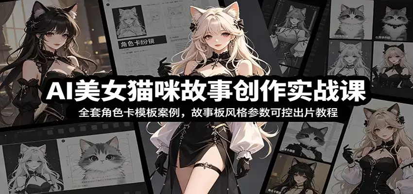 AI美女猫咪故事创作实战课：全套角色卡模板案例，故事板风格参数可控出片教程-尊多创业网