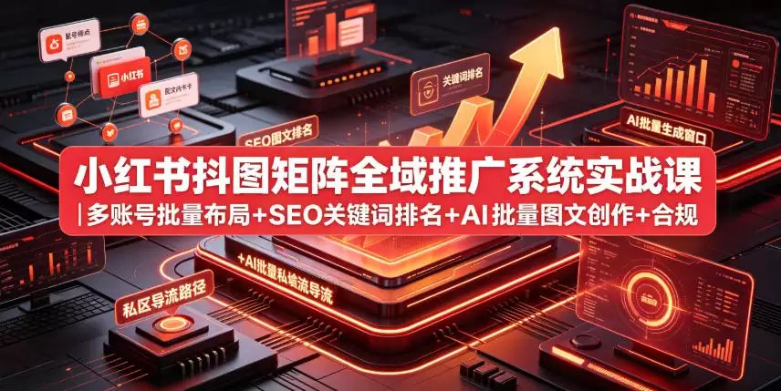 小红书TikTok矩阵全球推广体系实战教程 |多账号批量布局+SEO关键词排名+AI批量图文创作+合规私域导流完整实施教程-尊多创业网